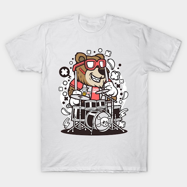 Bear Drummer T-Shirt by p308nx